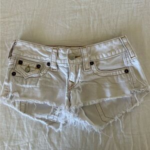 True Religion White Frayed Denim Jean Shorts